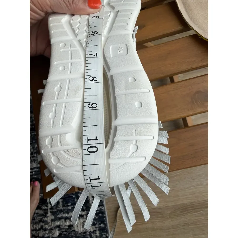 Vaneli brown Lace Up Fringe Sneakers white Comfy sporty Boho Western Sz-7 .5